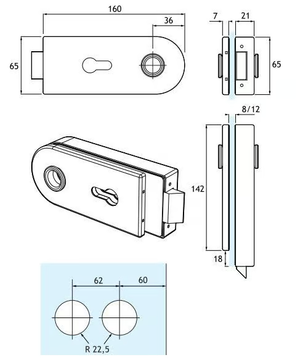 GL01N - Aluminium glass door lock by GH ITALY - view 3
